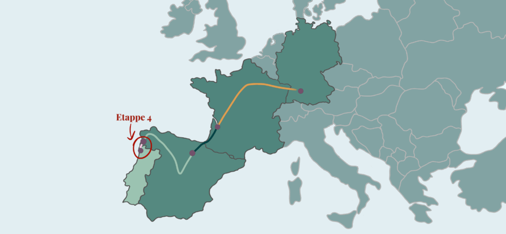 Eine Karte mit der letzten Etappe von unserem Interrail-Abenteuer nach Portugal
